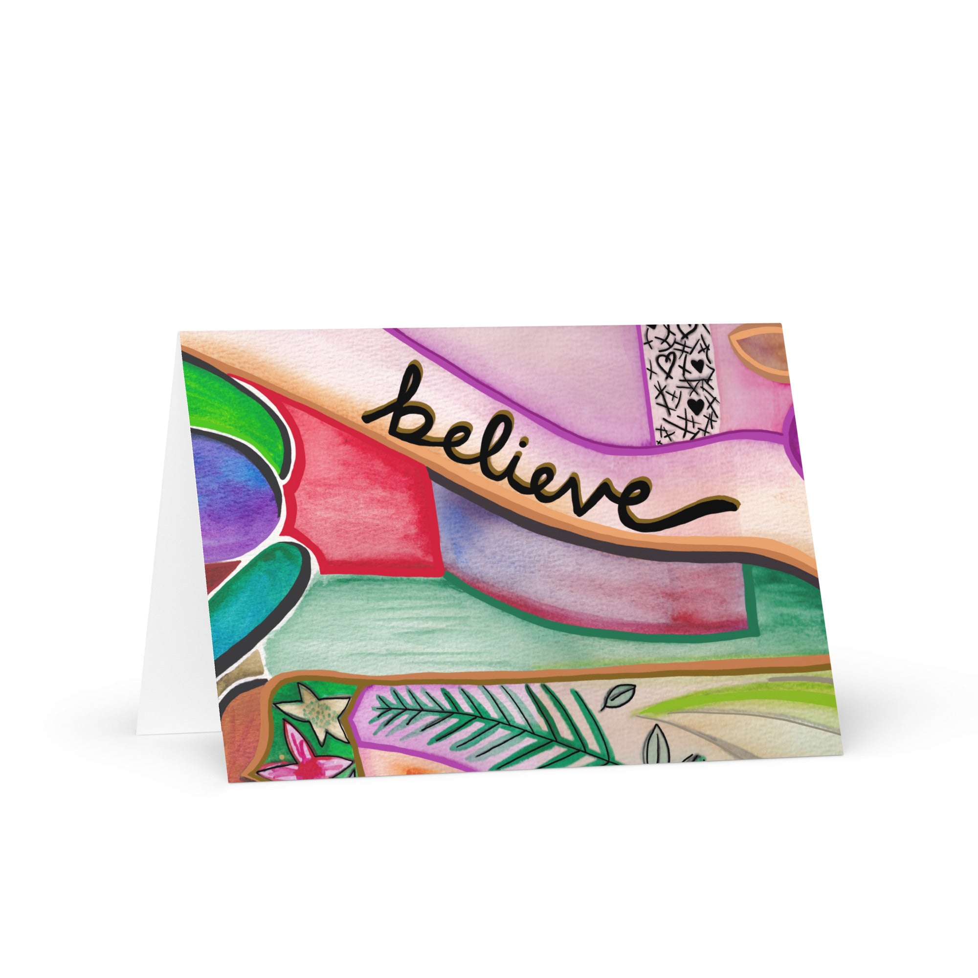 front cover of watercolor believe print blank greeting card