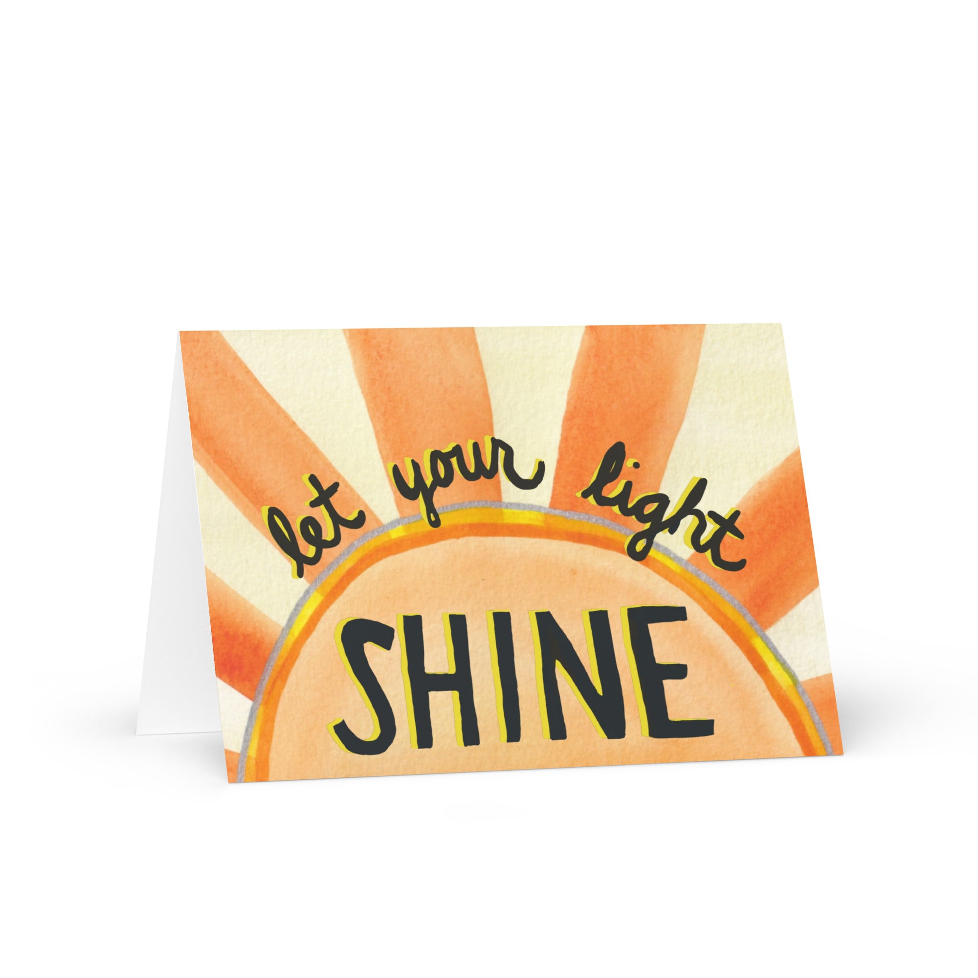 front of let your light shine hand lettered greeting card