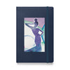 navy blue hardcover notebook with collage artwork on front