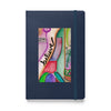 navy blue hardcover notebook with watercolor artwork on front