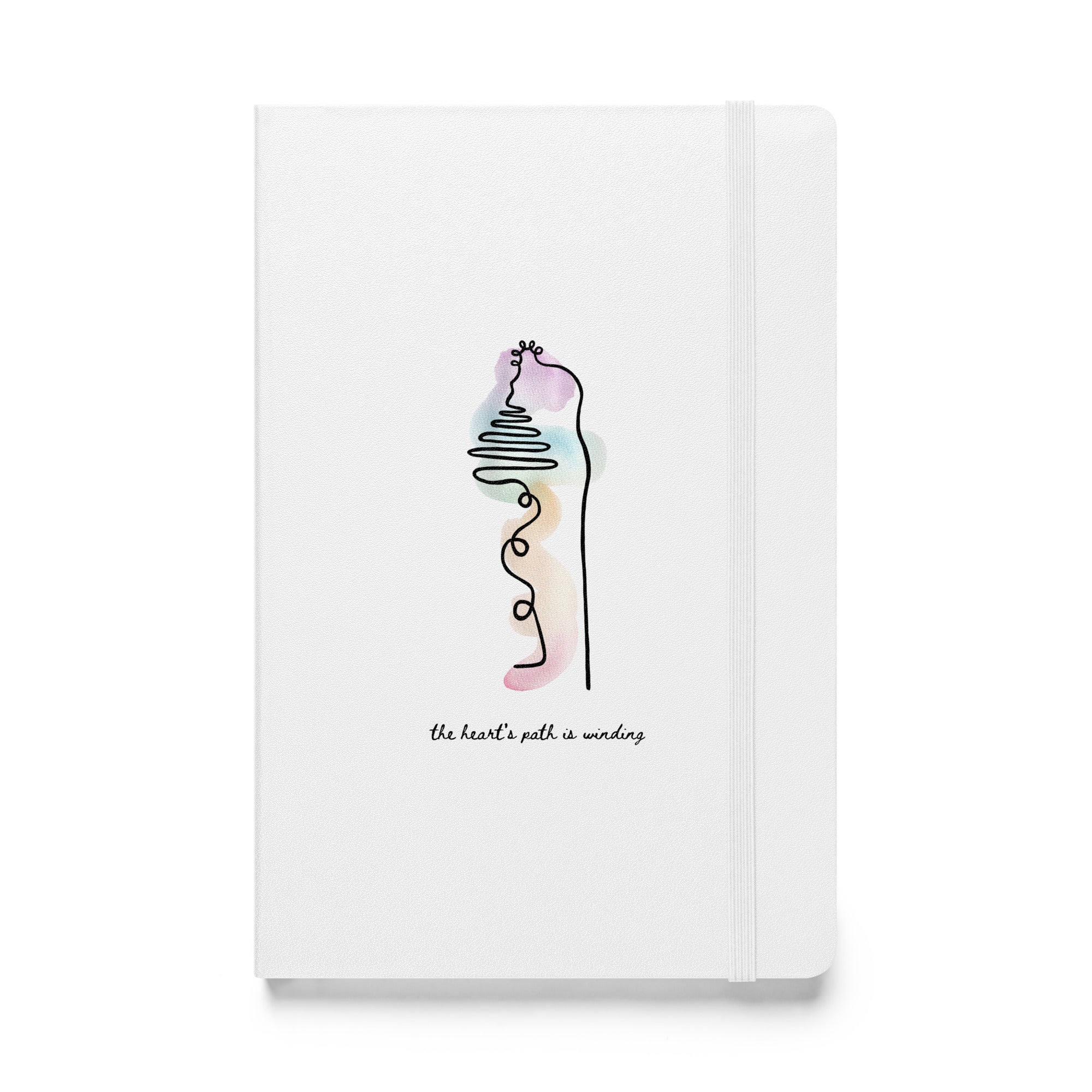 white hardcover notebook with abstract chakra artwork on front